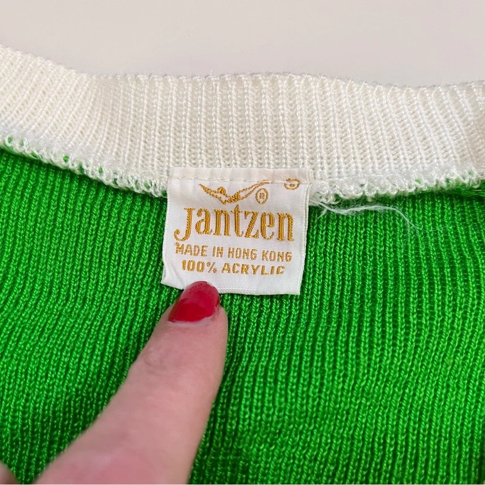 Vintage 60 70 Jantzen Kelly Green Dagger collar Sweater set pencil Skirt set - Picture 12 of 16